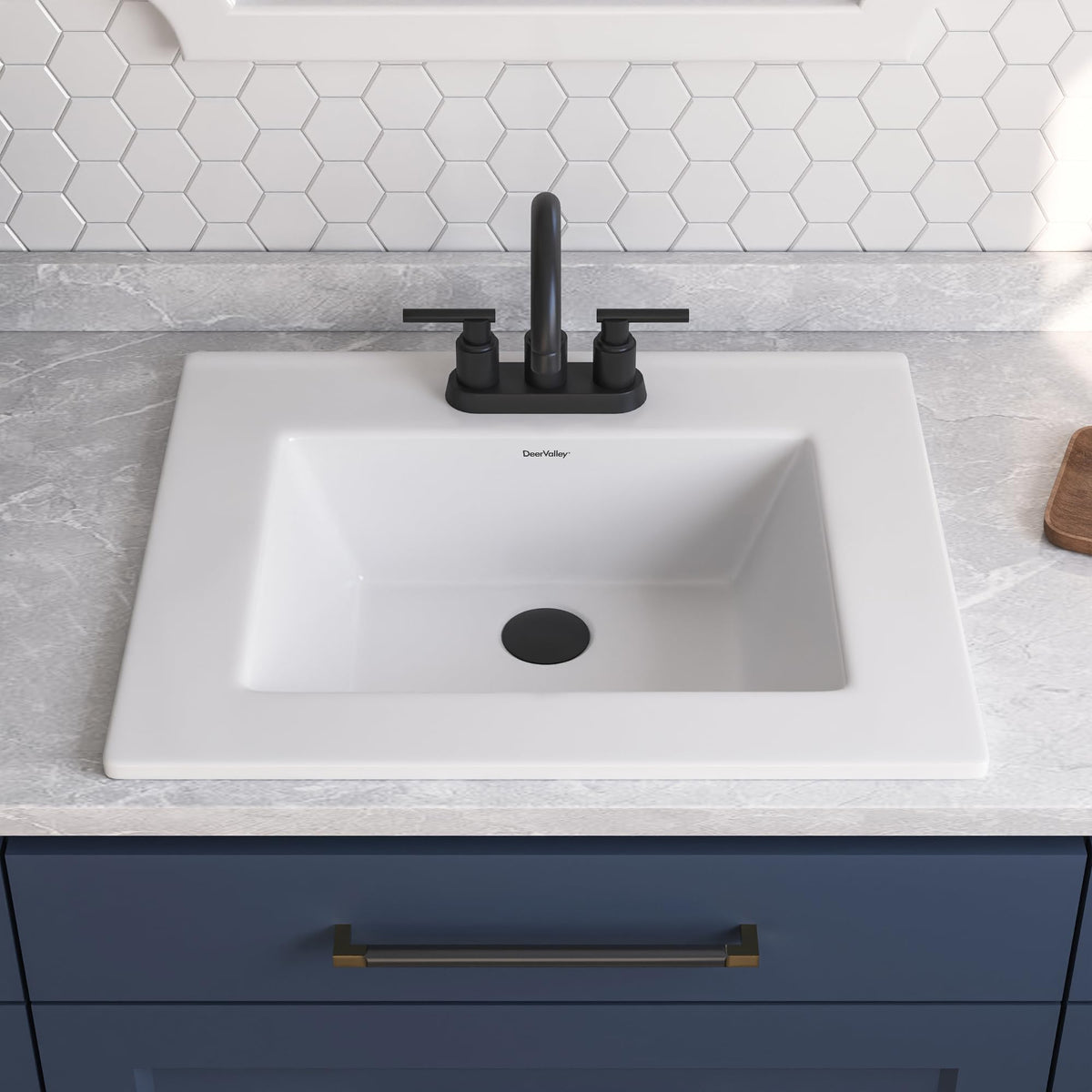 DeerValley Modern Drop In Bathroom Sink White 20"x17" Oval Vanity Art Basin