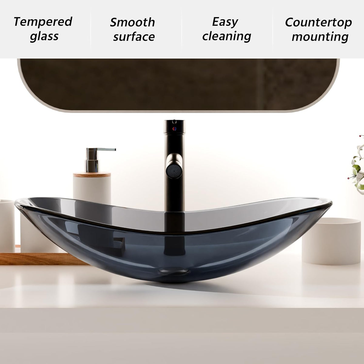Vessel Sink Bathroom Sinks Tempered Glass Art Basin 20.8"x13.7" Oval Bowl Above Counter with Faucet and Pop-Up Drain Combo, Oval Clear Grey,Modern Countertop Bowl Sink