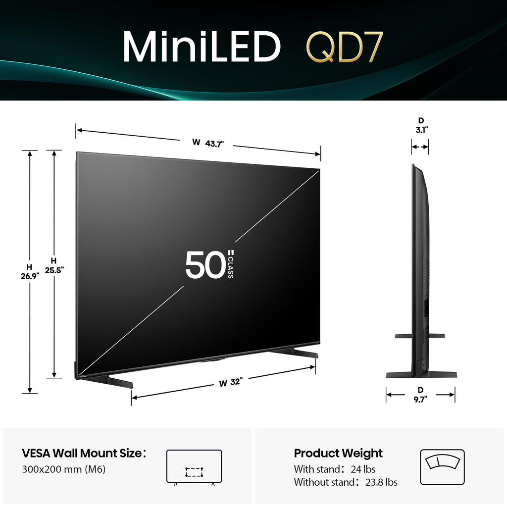 Hisense 65" Class QD7 Series Mini-LED 4K UHD Smart Fire TV (65QD7QF, 2025 Model) - QLED, HDR10+, Dolby Vision, Dolby Atmos, Game Mode Plus, ALLM, Alexa Built in with Voice Remote, Streaming TV, Black