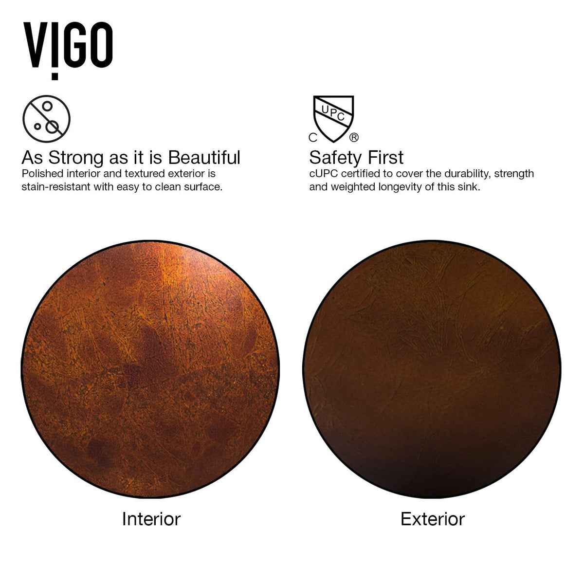 Vigo Vessel Sink Copper - 17â Artistic Round Bowl Sink for Bathrooms, Tempered Glass Above Counter Bathroom Sink with NonStickShield, QuickDrain & TempGuard, Modern Luxury Design