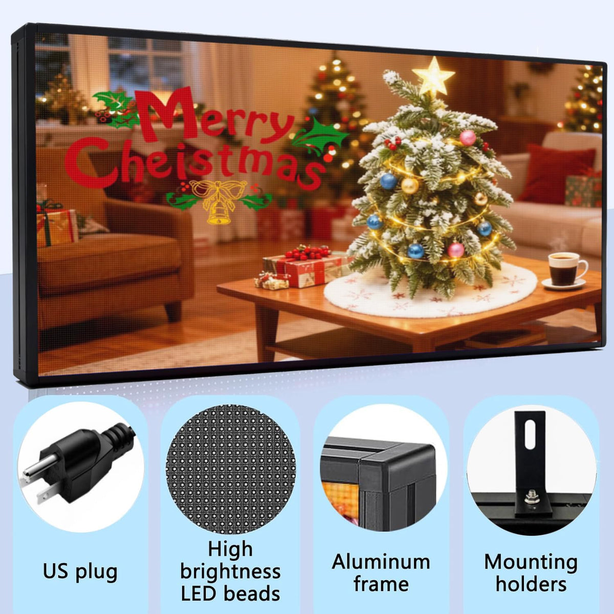 LED Advertising Sign,P5 39x14 Inches Full Color Programmable Digital Board, High Brightness Scrolling Message Display with WiFi & USB Control for Business Promotion