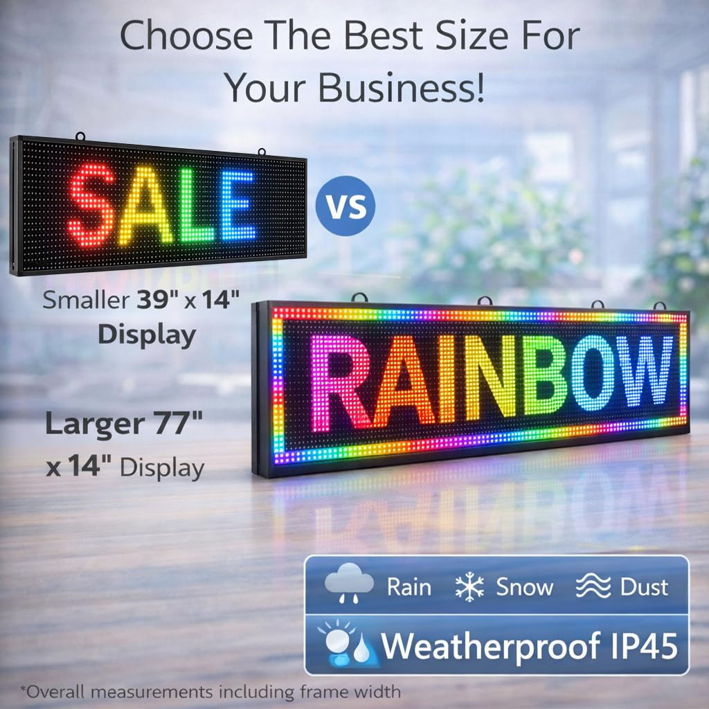 Outdoor P10 LED Message Sign 39"x14" Waterproof High Brightness WiFi Programmable Scrolling Text Display Board for Business, Storefront, Restaurant, Church, Events