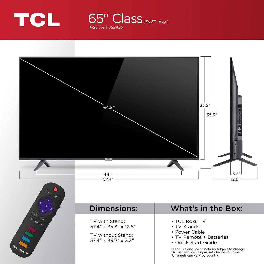 TCL 55" Class 4-Series 4K UHD HDR Smart Roku TV â 55S435, 2021 Model