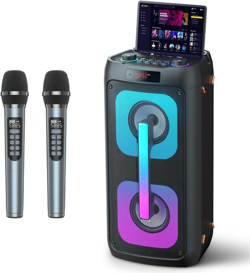 Karaoke Machine Portable Outdoor Speaker with 2 Wireless Microphones