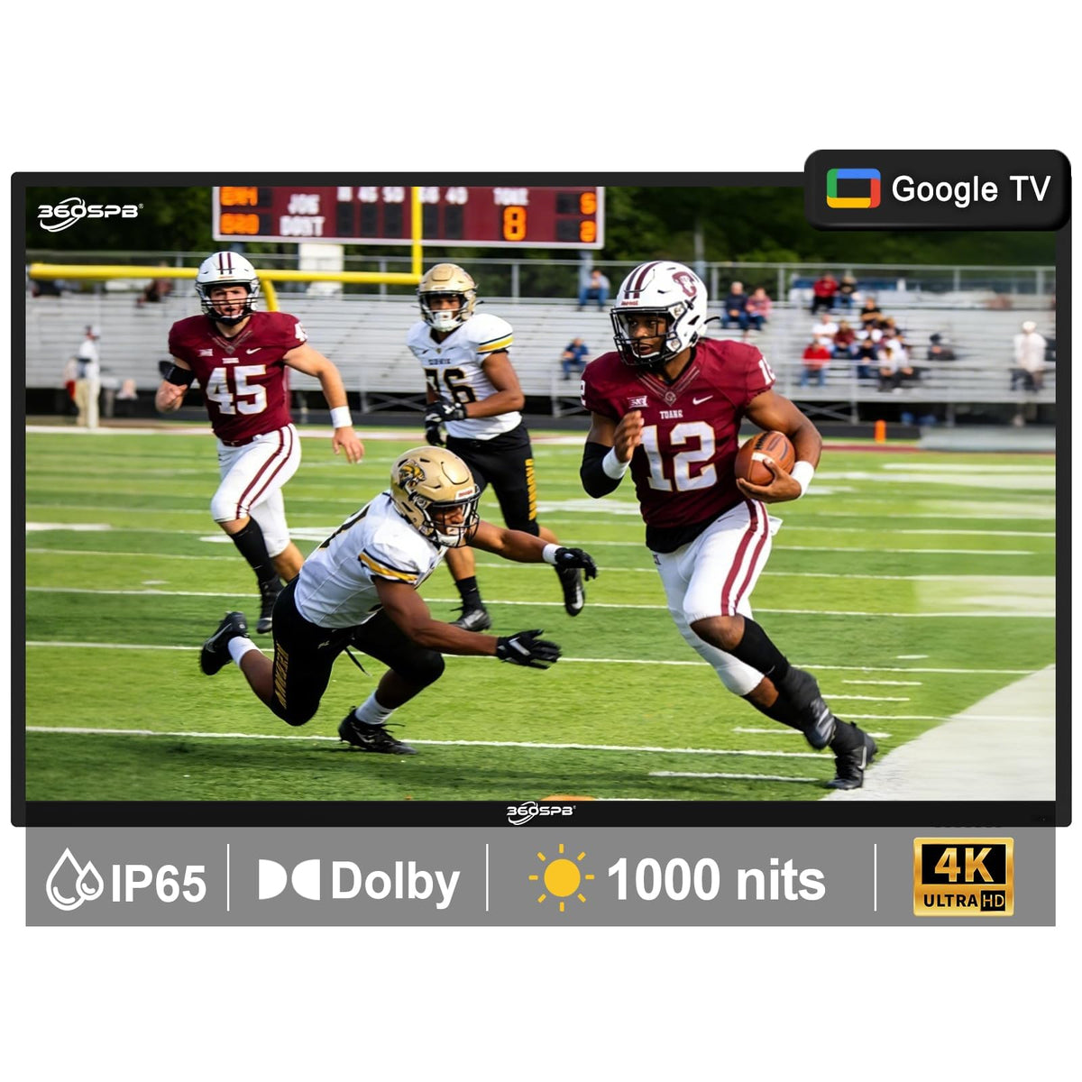 360SPB 55" Outdoor TV, 4K Ultra HD Google TV, 1000nits Sunlight Outdoor TVs, IP65 Weatherproof TV, Voice Control, Screen Mirroring, Compatible with Dolby, Family Patios & Terraces, Local News, Sports