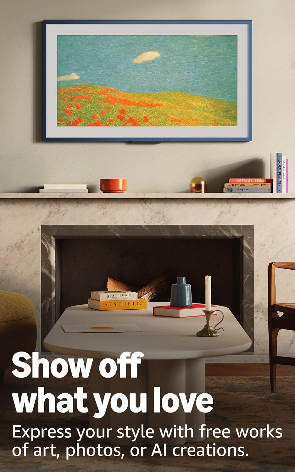 Amazon Ember Artline 55" with Fire TV (newest model), 4K Ultra HD QLED smart TV with free art and photos, anti-glare display, custom frames, Dolby Vision, find shows faster with Alexa+ - No Frame