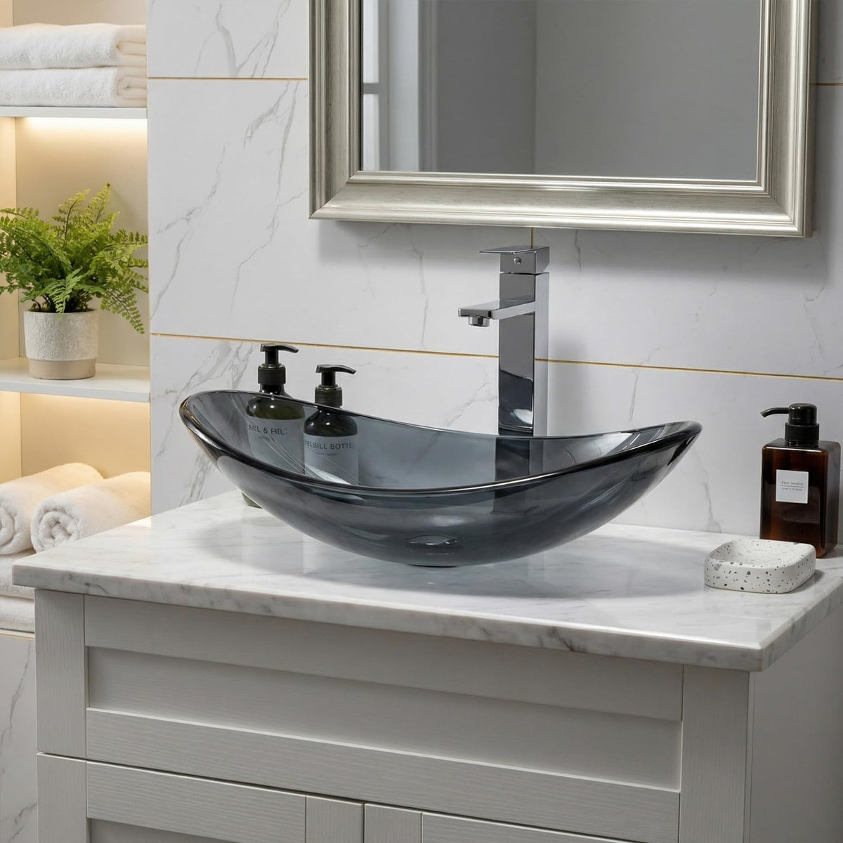 Bathroom Leaf Shape Artistic Glass Vessel Sink, Brown