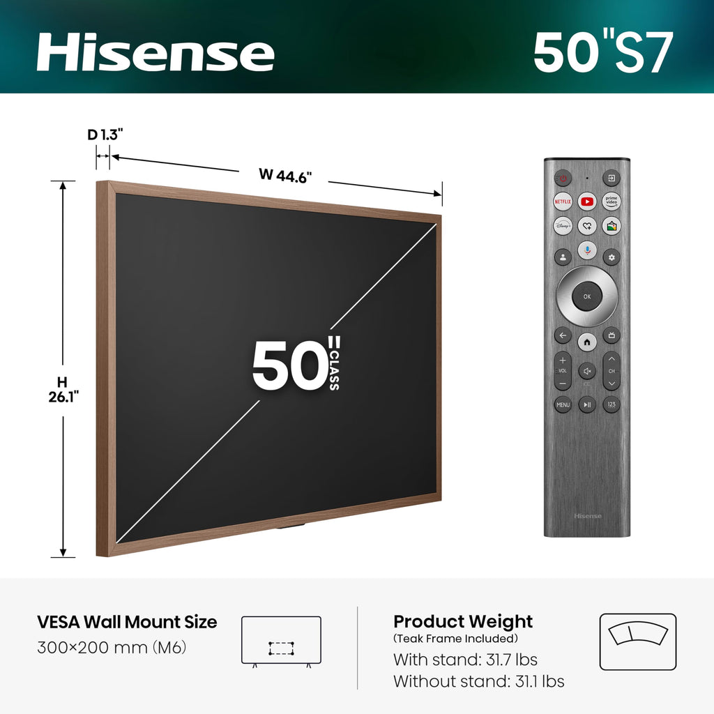 Hisense 55â Hi-QLED S7 CanvasTV Series 4K UHD Google Smart Art TV (55S7SG, 2026 New) - 144Hz, Art Mode, Anti-Glare Panel, Dolby Vision HDR, Hi-Matte Display, Frame & UltraSlim Wall Mount Included