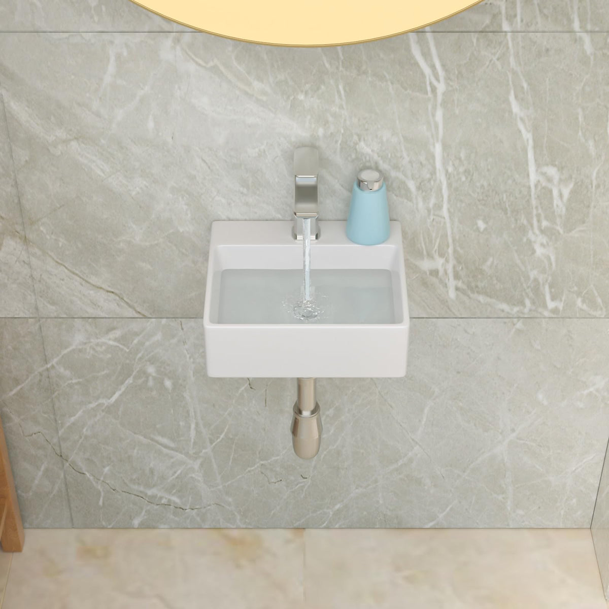Lordear Wall Mounted Vessel Sink 16x11 Inch, U-Shape White Porcelain Bathroom Sink with Black Faucet and Support Pedestal Legs, Wall Hung Vanity Sink with Towel Rack for Small Bathrooms