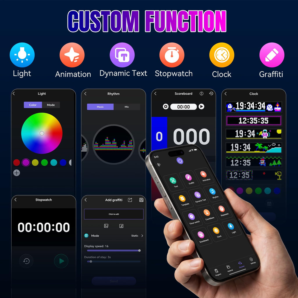 Rayhome 58''x8'' Large Multiple Programmable LED Sign, Full Color Bright Scrolling LED Signs, Bluetooth APP Control Custom Text Pattern Animation digital Display for Store Hotel Bar