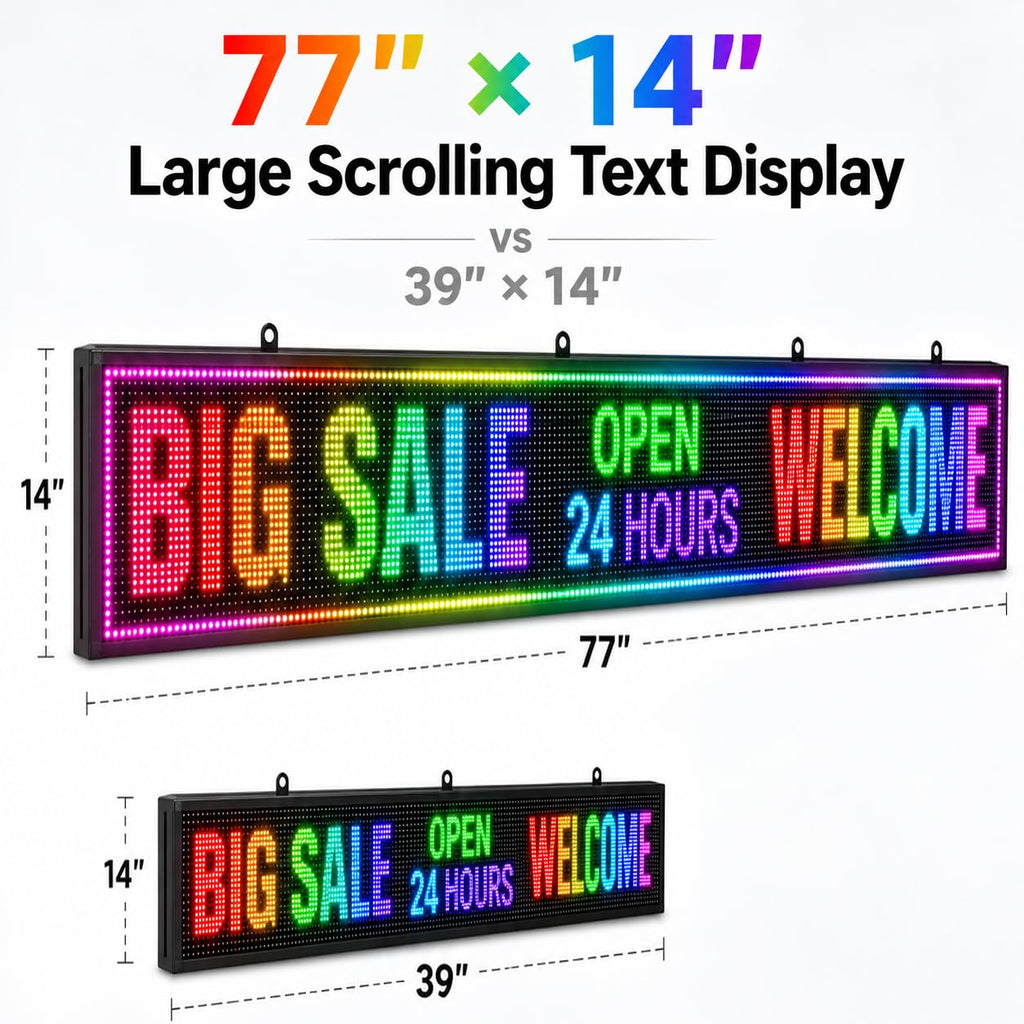 CX 65 x 34 Inch P5 Outdoor LED Sign, 320 x 160 Full-Color RGB Message Board with WiFi, Mobile App and USB Control, IP65 Display for Scrolling Text, Images and Video