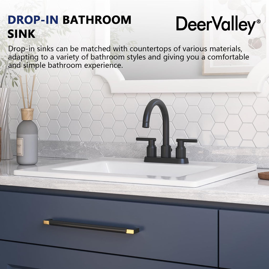 DeerValley Modern Drop In Bathroom Sink White 20"x17" Oval Vanity Art Basin