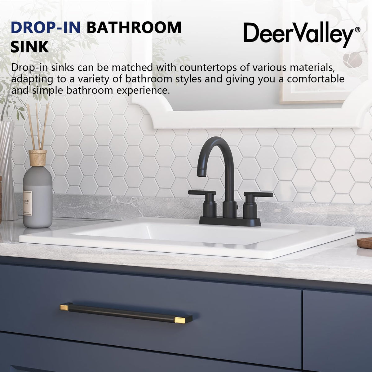 DeerValley Modern Drop In Bathroom Sink White 20"x17" Oval Vanity Art Basin