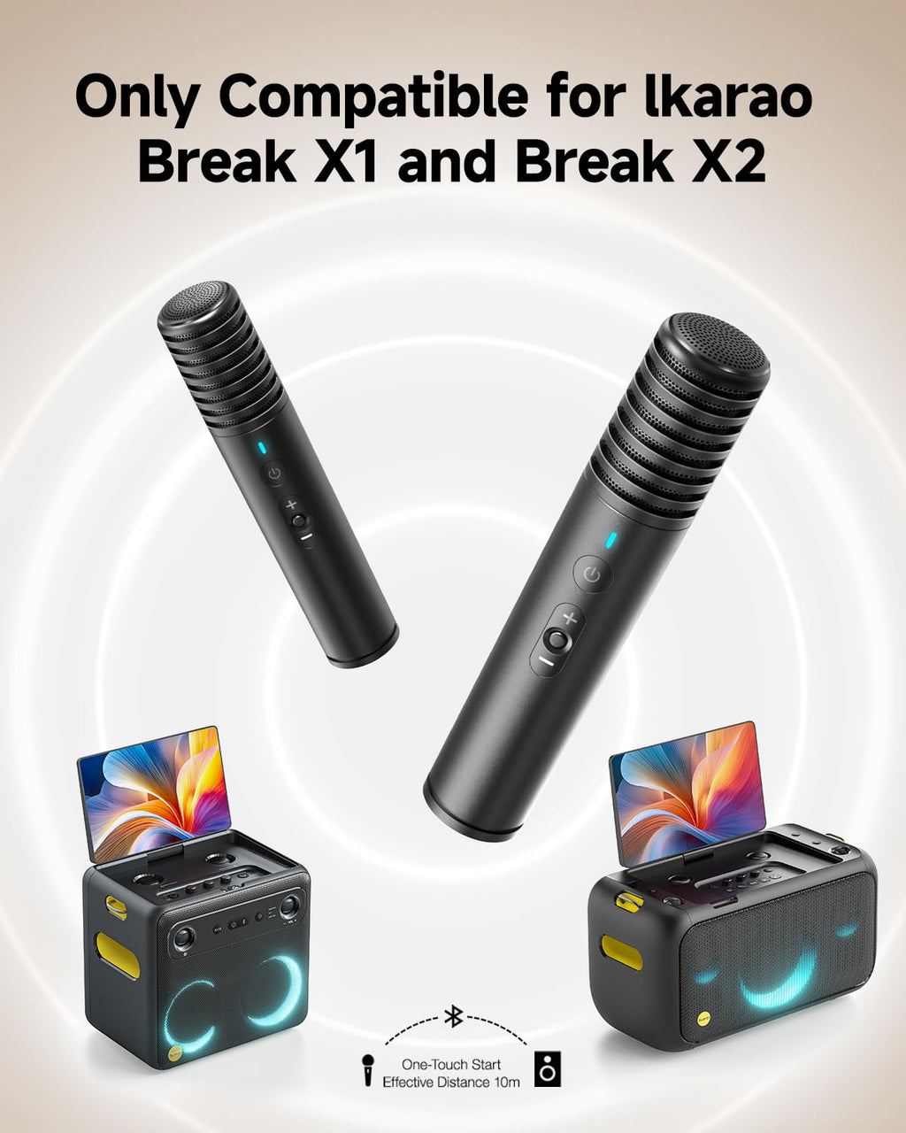Ikarao Wireless Karaoke Microphone, UV Self-Cleaning Case, 2 Mics for JBL