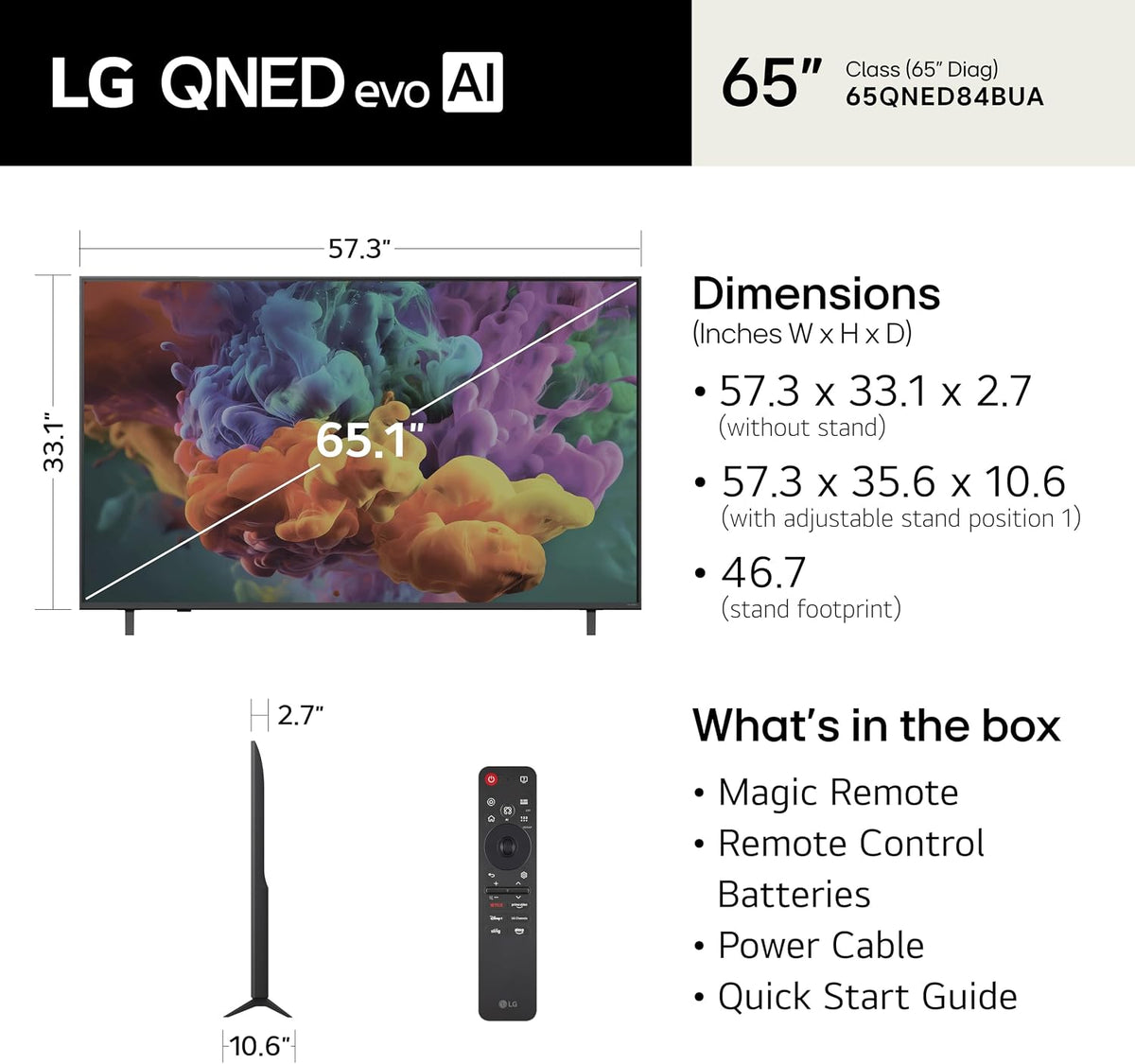 LG 65-Inch QNED evo AI QNED84B Series Mini LED 4K Smart TV, 2026 Model