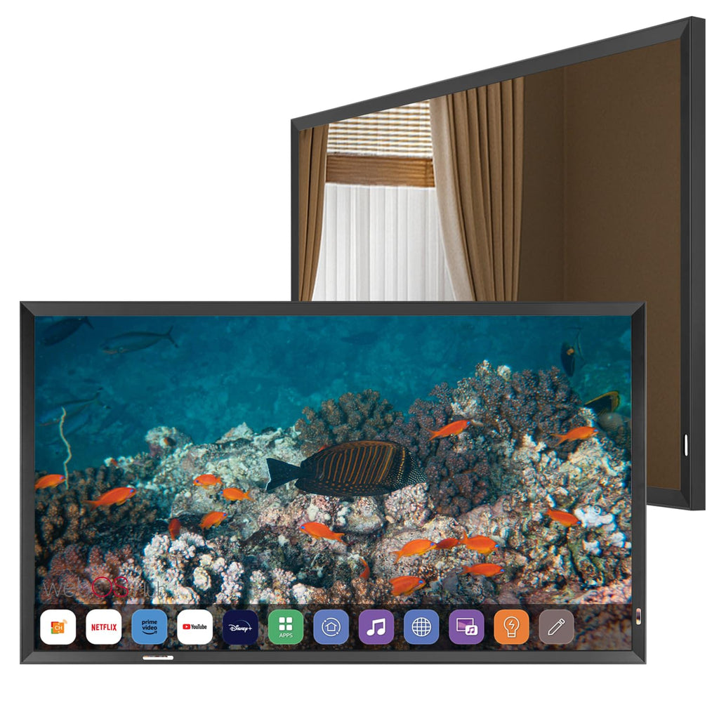 Soulaca 55 inches Smart Waterproof Mirror TV 4K UHD webOS Built-in ATSC DTV Tuner Voice Control, Large Bathroom & Indoor Hotel Resort Television Wall-Mount Big Screen Pool