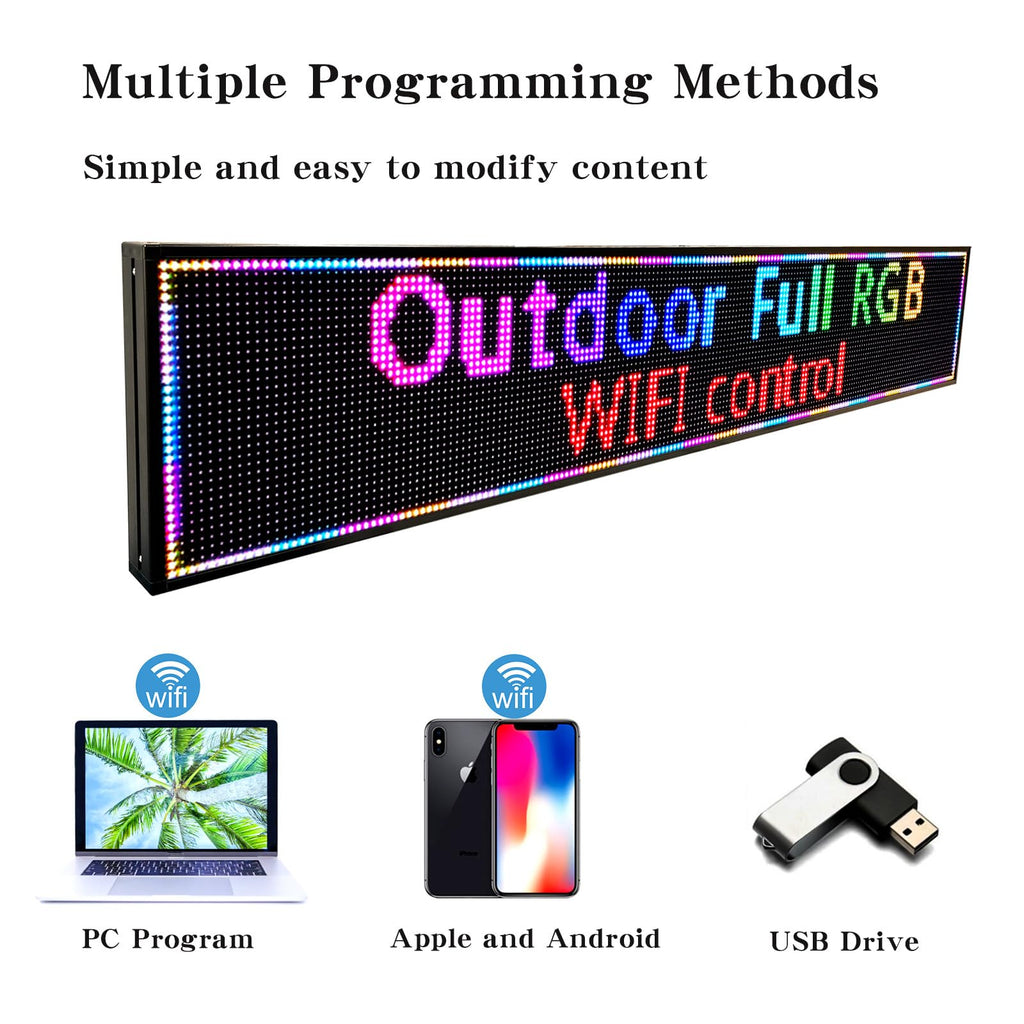 Programmable LED Sign Outdoor Full Color â 39"x8" Scrolling Message Board, Custom Digital Advertising Display, WiFi Control, High Brightness Neon Business Sign for Store, Bar, Restaurant