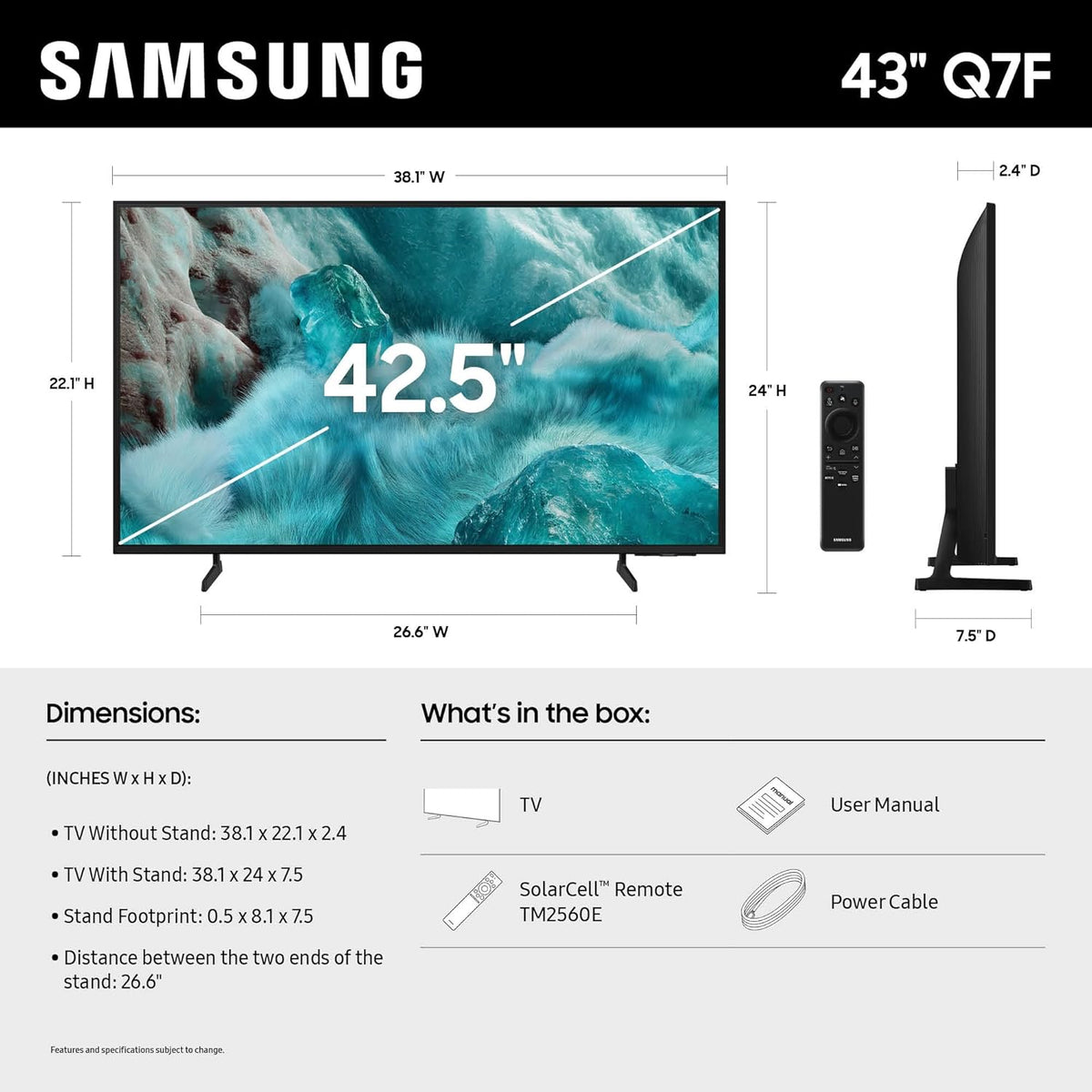 Samsung QN43Q7FAAFXZA 43 Inch QLED Q7F 4K Vision AI Smart TV with a 2 Year Amber Protection Plan (2025)