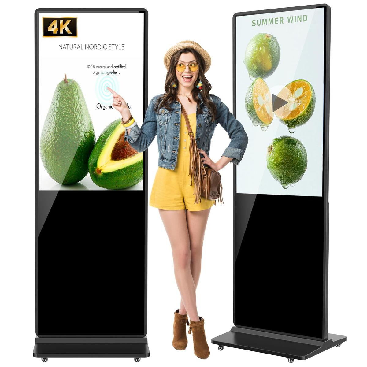 JIYANG 49 Inch Touchscreen Digital Signage Display Kiosk, Indoor Floor Standing LCD Advertising Display with Android Media Player, HDMI/USB/WiFi Input Auto Split Screenï¼Blackï¼