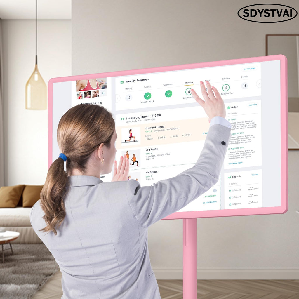 32-Inch FHD Smart Portable TV, Rolling TV on Wheels, Built-in Battery, Android 15 OS, Touch Screen Monitor, 6GB RAM + 128GB Storage, 8MP Camera, Full Swivel Rotation, Voice Remote
