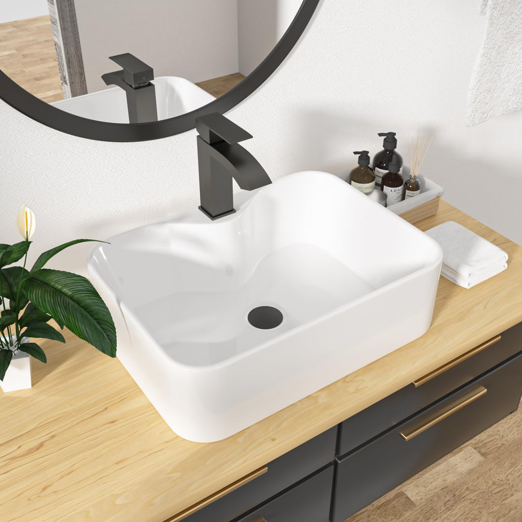 Kichae 16"x12" Vessel Sink Rectangle - Modern Above Matte Black Porcelain Ceramic Bathroom Vessel Vanity Sink Bowl Art Basin