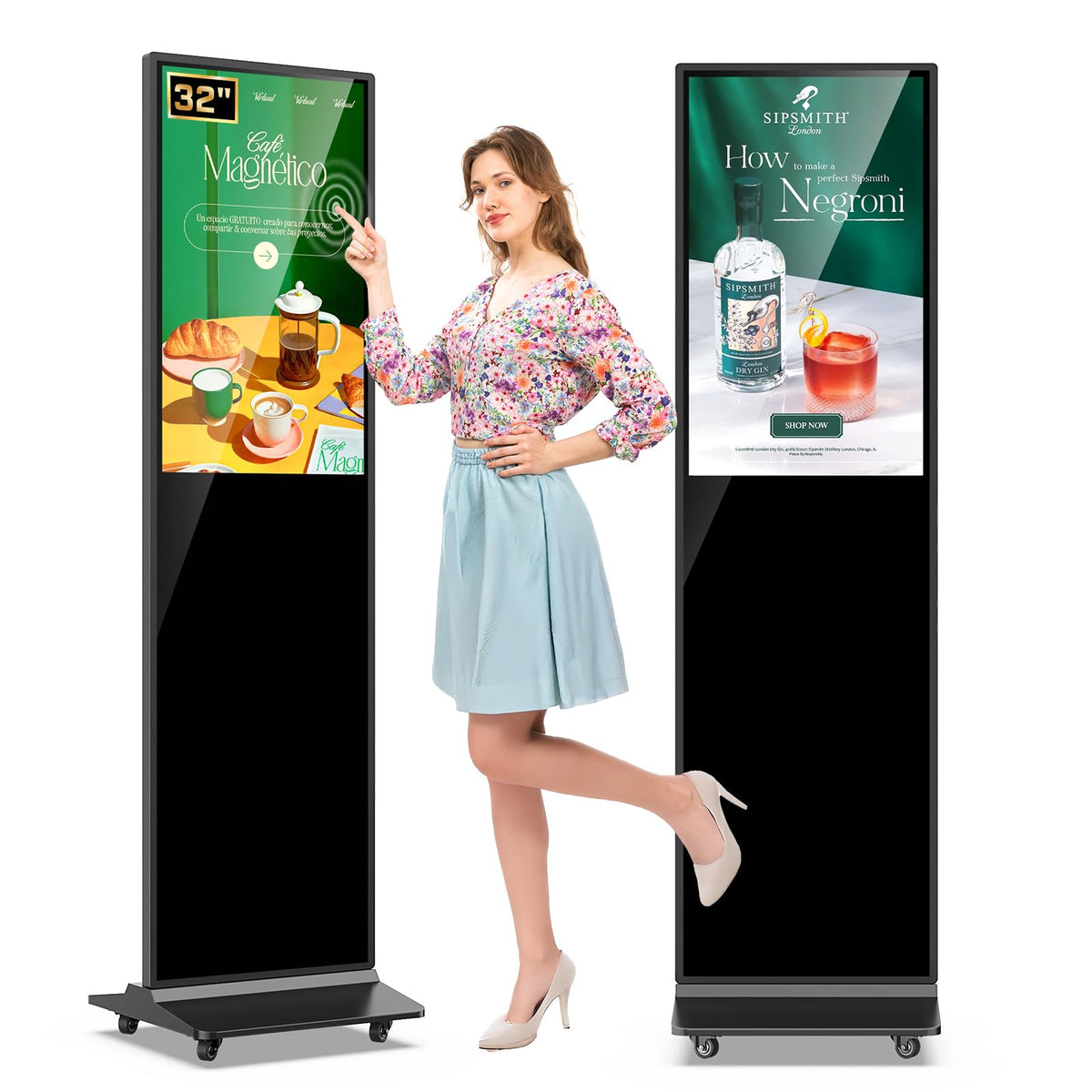 MWE 43 Inch Indoor Floor Standing Digital Signage Advertising Display Kiosk LCD Screen Commercial Totem Android System Vertical Poster with Auto Media Player