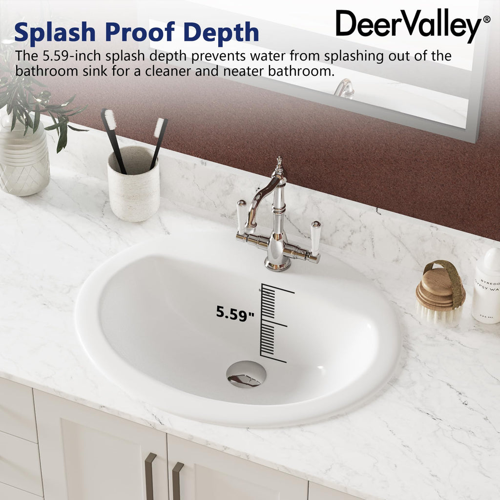 DeerValley Modern Drop In Bathroom Sink White 20"x17" Oval Vanity Art Basin