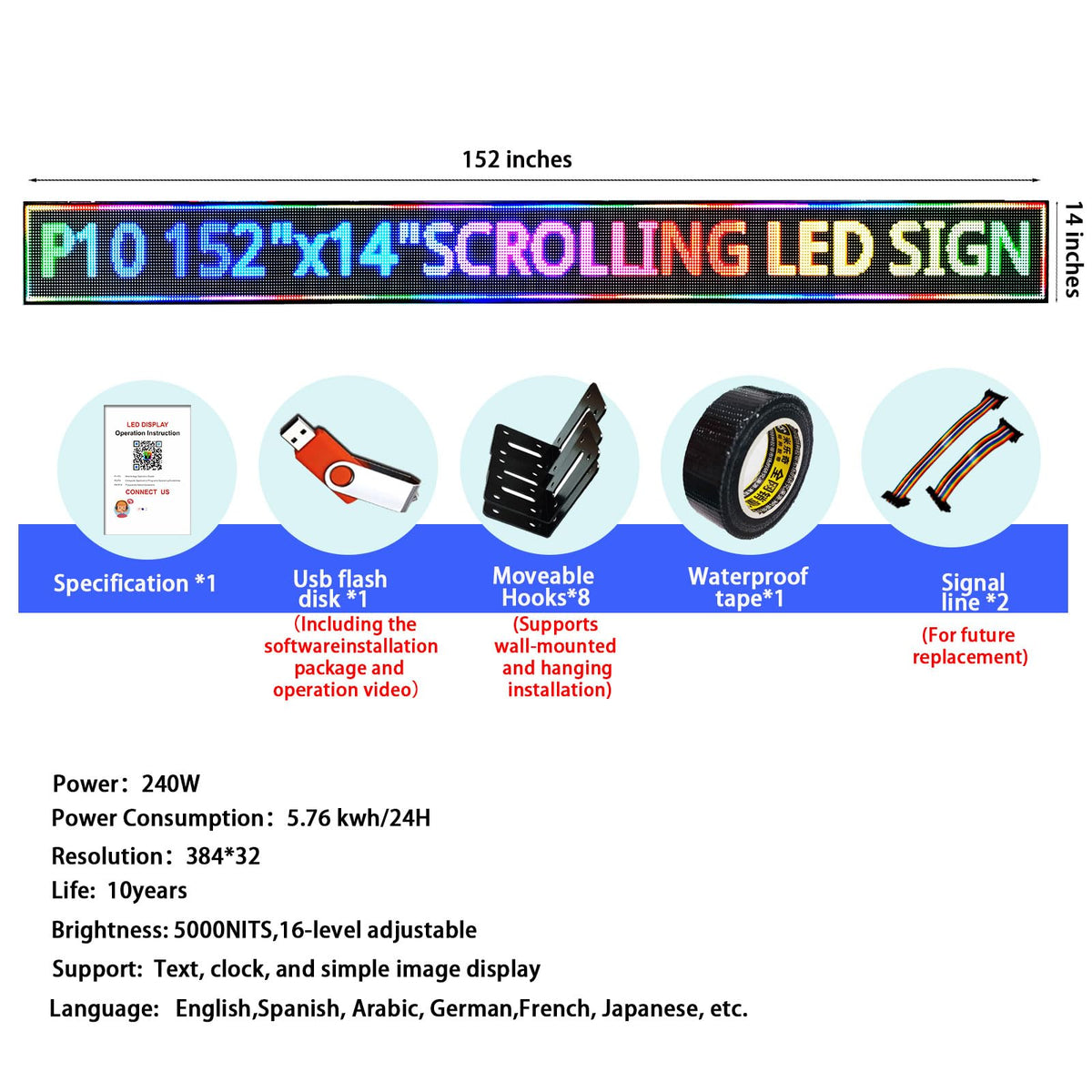 Led Sign Outdoor Programmable Scrolling Digital Open Neon P6 40''x17''
