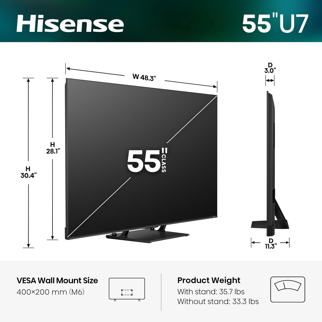 Hisense 75" U7 Mini-LED ULED 4K UHD Best Premium Gaming Smart Fire TV (75U7SF, 2026 New) - Hi-QLED, Native 165Hz, VRR 330, HDR10+, Dolby Vision IQ Â· Atmos, IMAX Enhanced, Anti-Reflection, 2.1.2 Ch