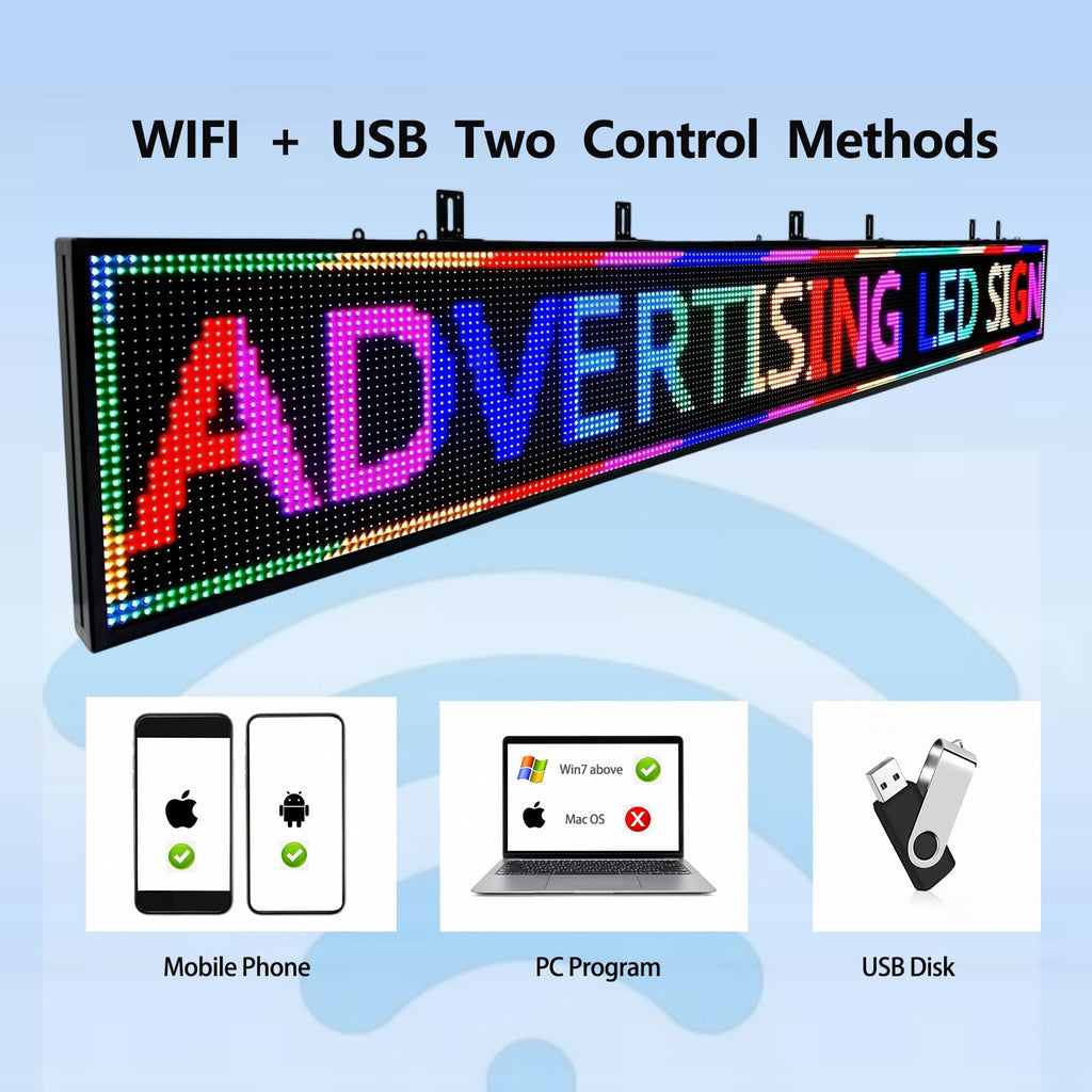 P10 Programmable LED Sign, 40"x14" Scrolling LED Sign for Business, Waterproof LED Display with WIFI & USB Control, 96x32 Pixels SMD Technology Digital Advertising Sign for Shop, Hotel, Store, Restaurant