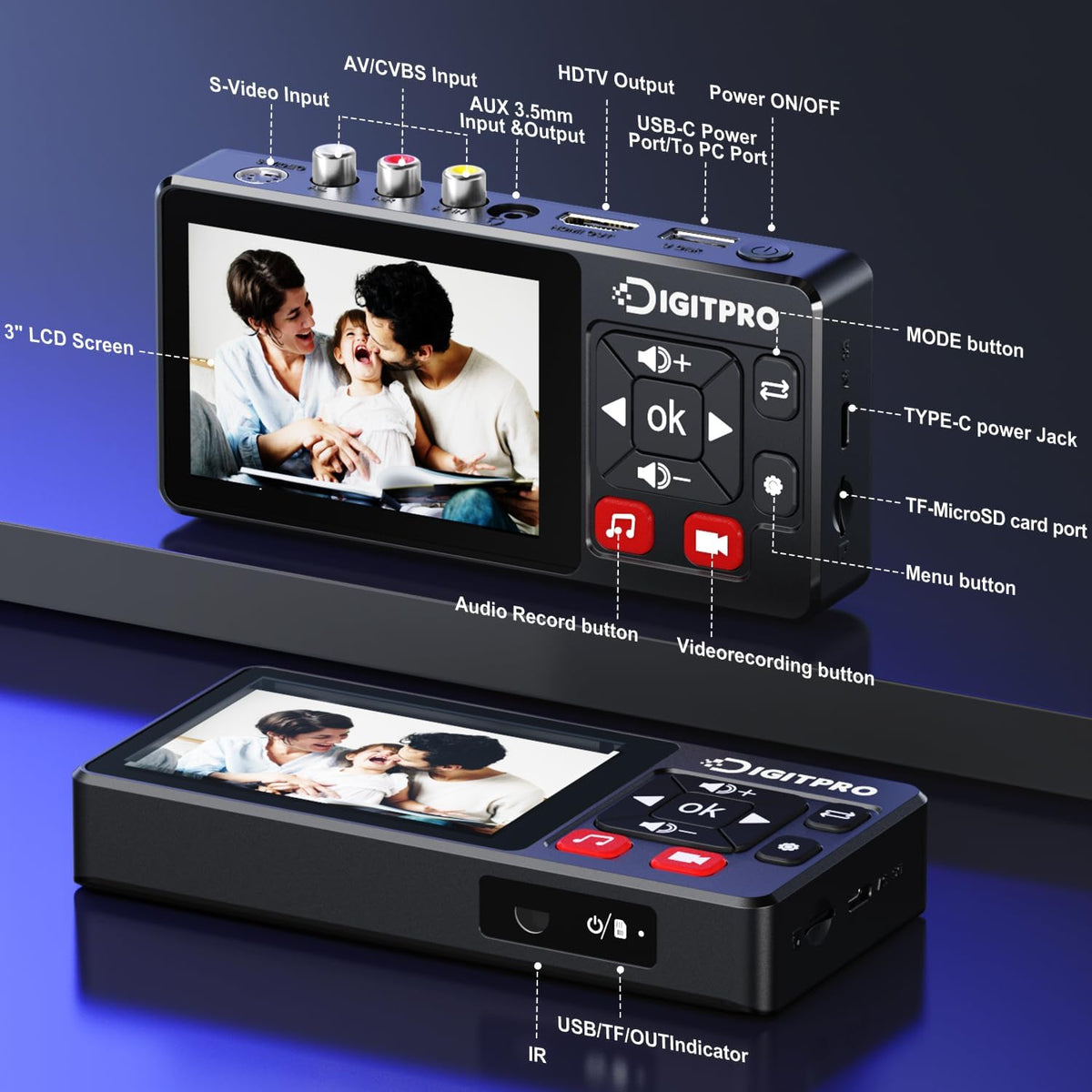 VHS to Digital Converter, HD Video to Digital Converter Recorder with Remote, Convert Record Analog Video Audio from VHS/VCR, DVR/DVD/Hi8/Mini DV/Camcorder/Gaming Consolesï¼Tapes Players Needed)