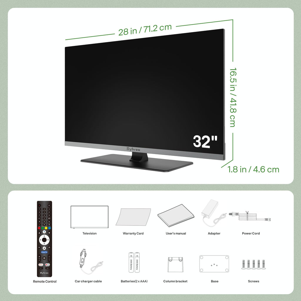 SYLVOX 24'' Smart RV TV, 12V/24V Google TV with Built-in DVD Player