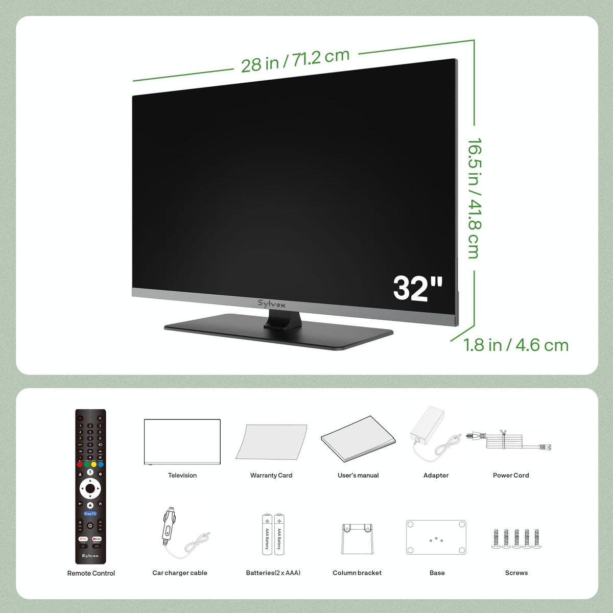 SYLVOX 24'' Smart RV TV, 12V/24V Google TV with Built-in DVD Player