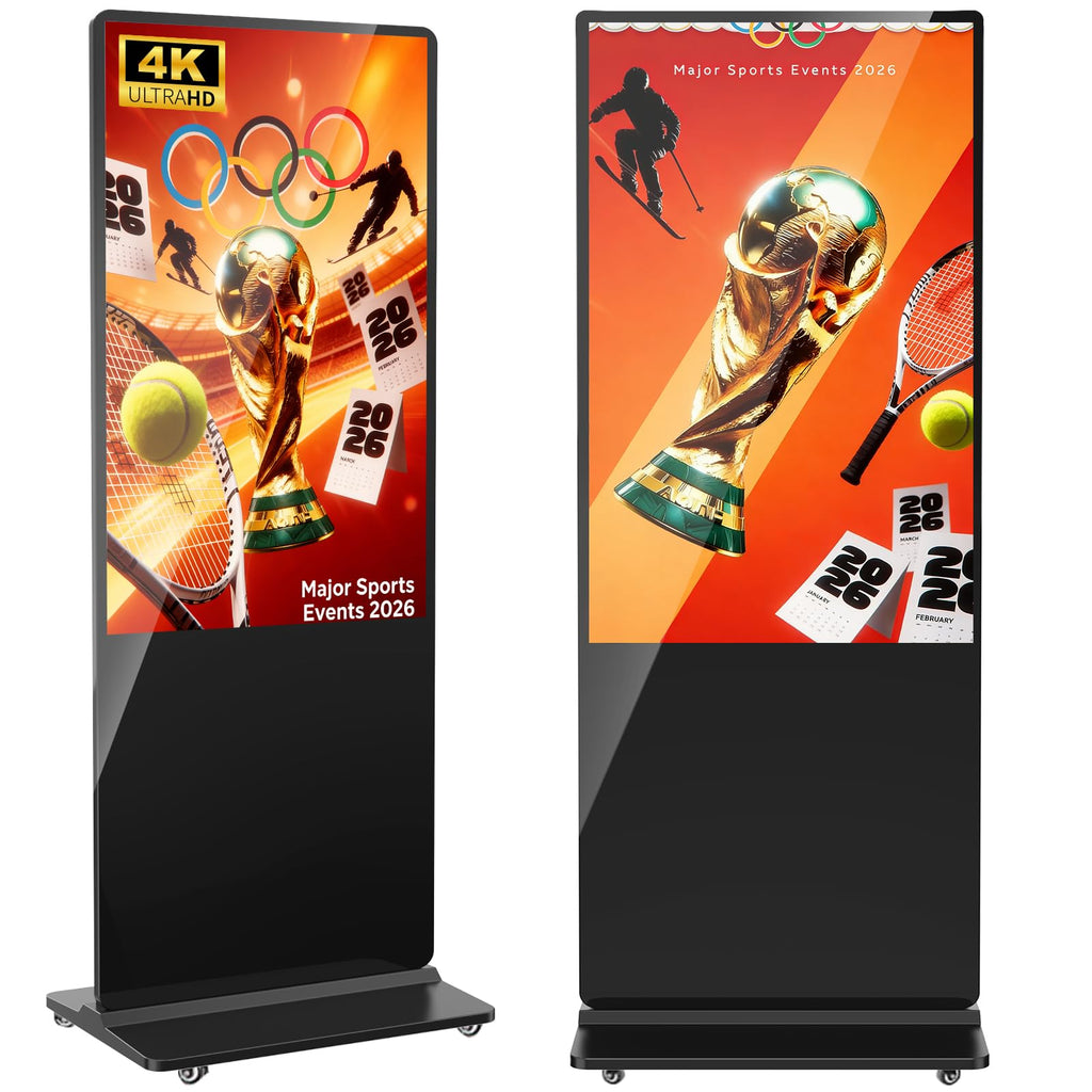 32 inch Indoor Digital Signage LCD Screen IPS Floor Standing Digital Kiosks Interactive Displays with WiFi HDMI/USB Input Auto AD Player, Android OS Black