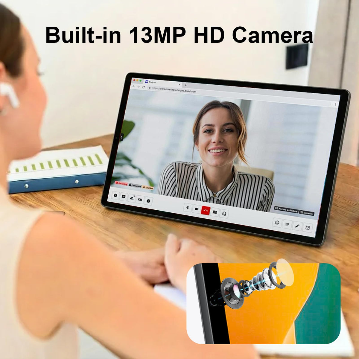 32-Inch FHD Smart Portable TV, Rolling TV on Wheels, Built-in Battery, Android 15 OS, Touch Screen Monitor, 6GB RAM + 128GB Storage, 8MP Camera, Full Swivel Rotation, Voice Remote