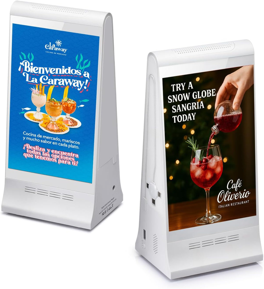 WeADS Double-Sided Digital Signage Display, Rechargeable 23,200mAh Battery with Phone Charging Function, Portable Digital Menu Board, Chalk Board Sign & Sign Holder for Business & Commercial Use(White)