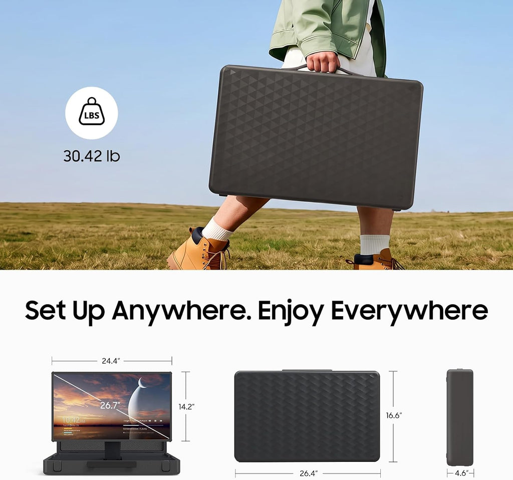 apolosign packgo 27-Inch Portable Entertainment System, Compact Suitcase Design Smart TV, Android OS, Bluetooth 3D Speakers, Built-in Battery 6H, Briefcase Screen Perfect for Travel & Parties (Gray)