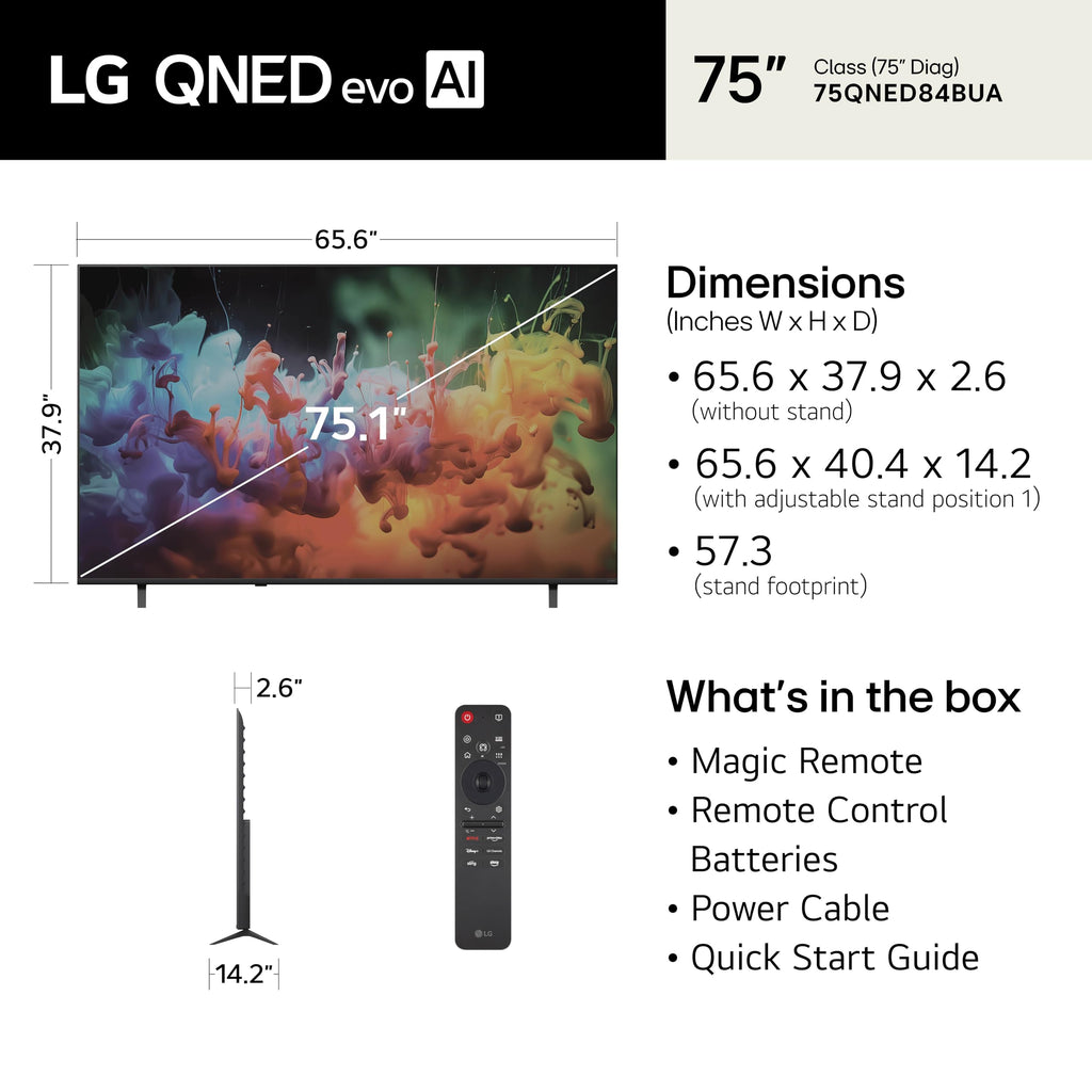 LG 65-Inch QNED evo AI QNED84B Series Mini LED 4K Smart TV, 2026 Model