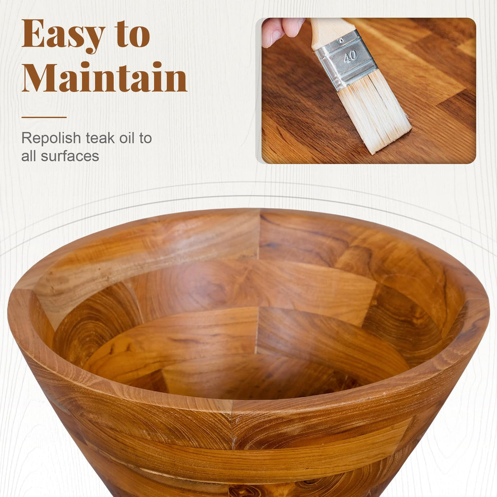 Giantex Teak Wood Vessel Sink - Bathroom Washbasin with Smooth Finish, Round Corner, 2.5â Drain Hole for 1 5/8" Drainage, Above Counter Vanity Sinks, No Assembly Art Basin (16â x 16â x 4â Bowl-shaped)