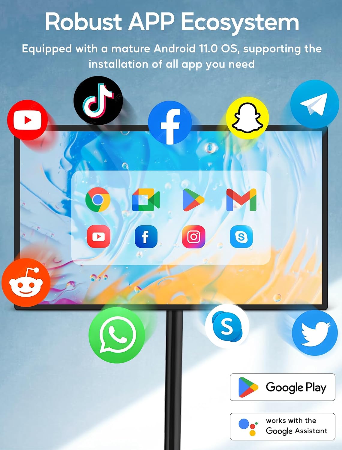 15.6" Digital Signage Capacitive Touchscreen Advertising Display with Adjustable Stand, 10000mAh Battery, Android 13 Commercial LCD Monitor with Auto Play, Wireless Screen Mirroring, 4+64GB