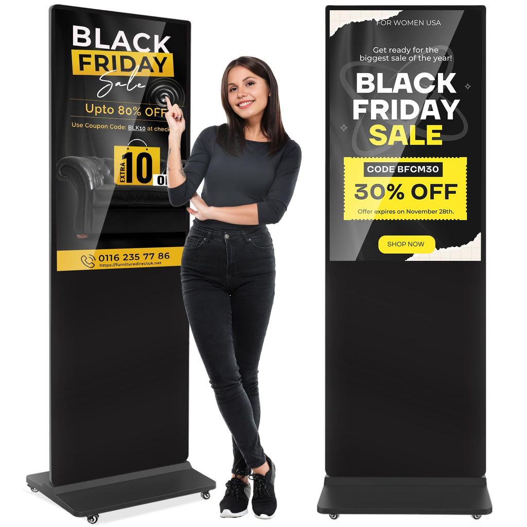 32 inch Indoor Digital Signage LCD Screen IPS Floor Standing Digital Kiosks Interactive Displays with WiFi HDMI/USB Input Auto AD Player, Android OS Black