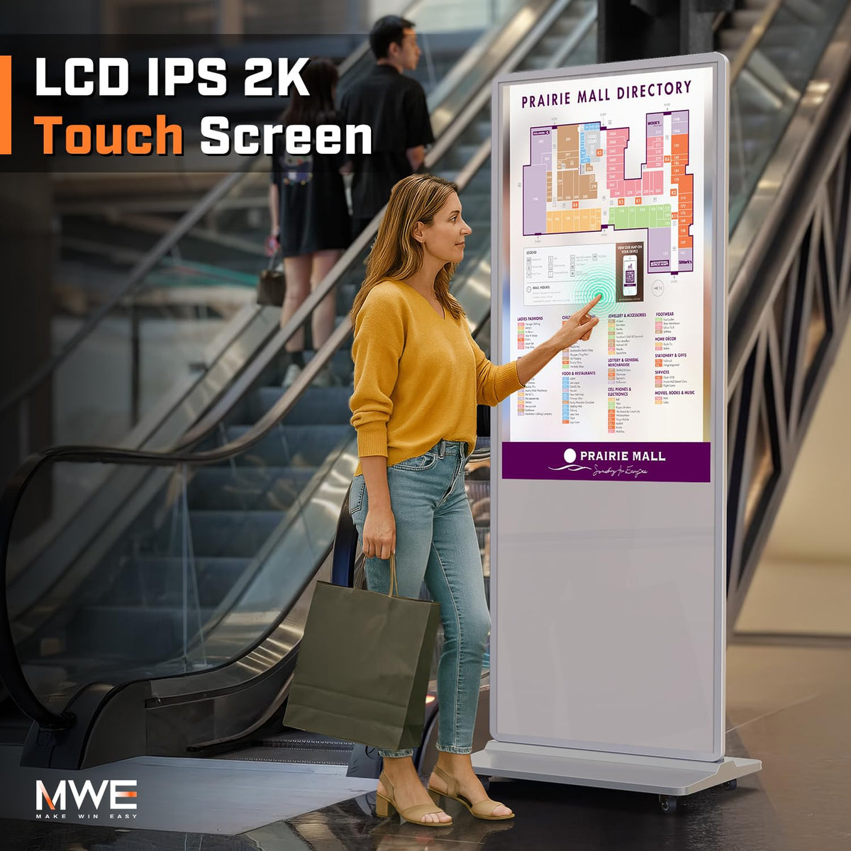 MWE 43 Inch Indoor Floor Standing Digital Signage Advertising Display Kiosk LCD Screen Commercial Totem Android System Vertical Poster with Auto Media Player