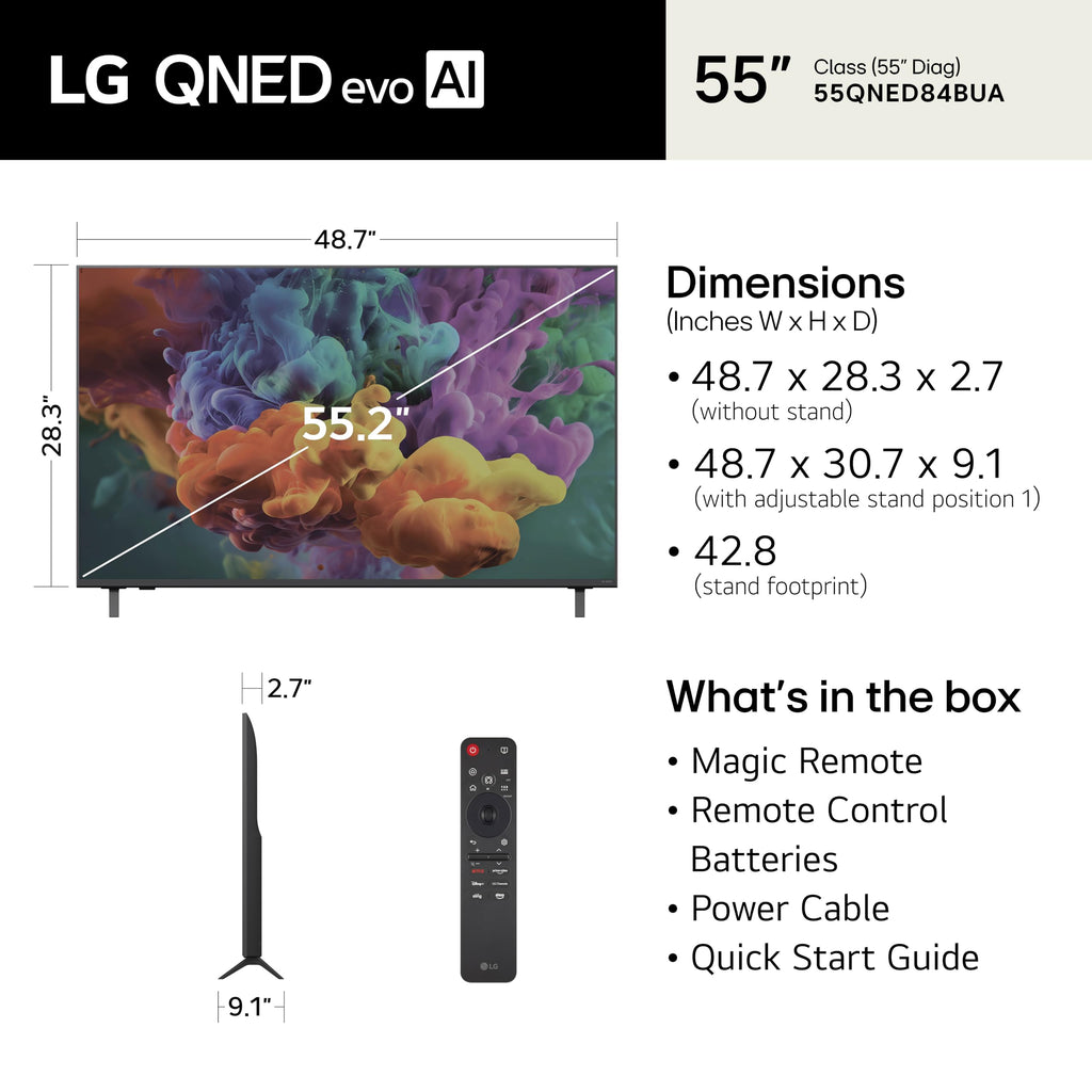 LG 65-Inch QNED evo AI QNED84B Series Mini LED 4K Smart TV, 2026 Model