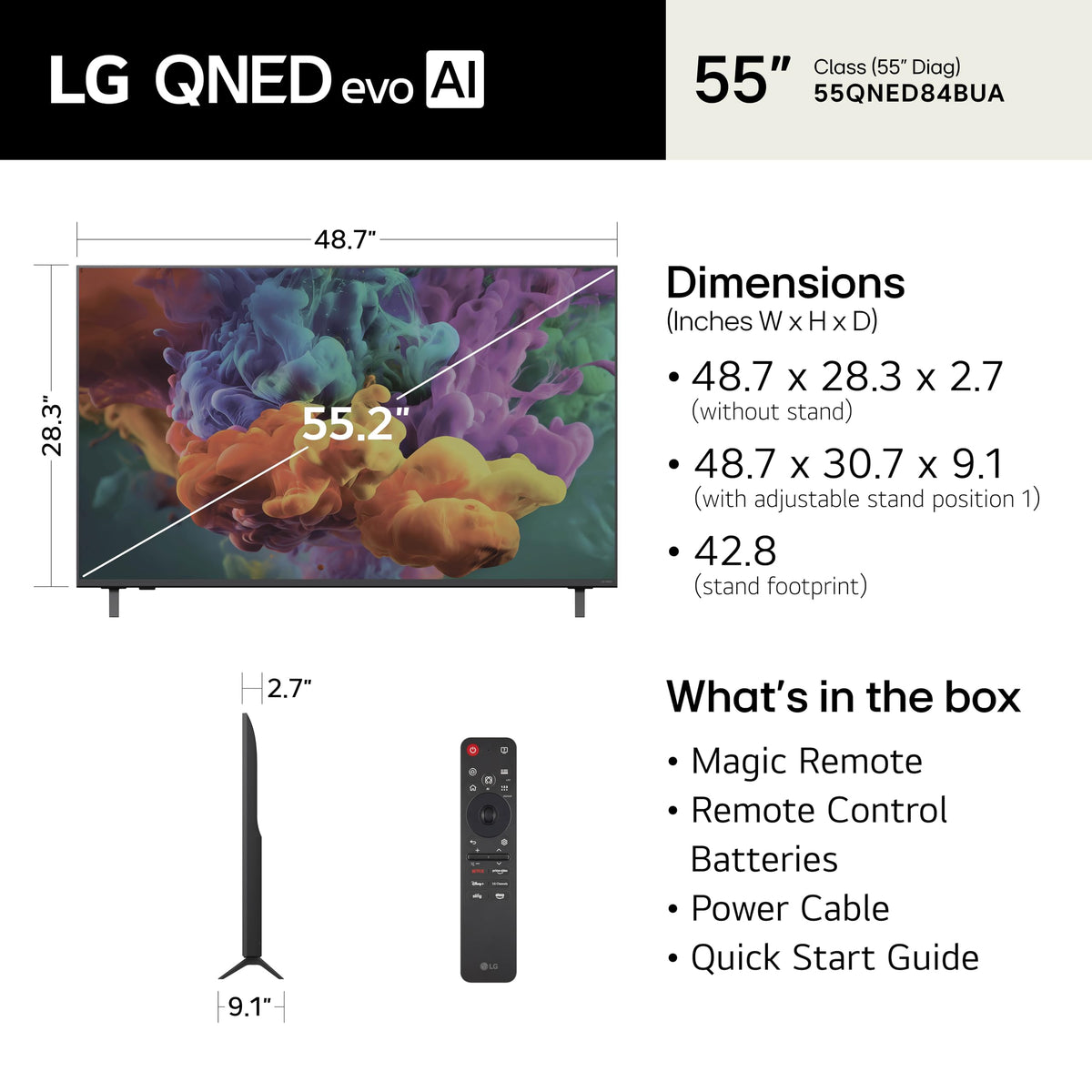 LG 65-Inch QNED evo AI QNED84B Series Mini LED 4K Smart TV, 2026 Model