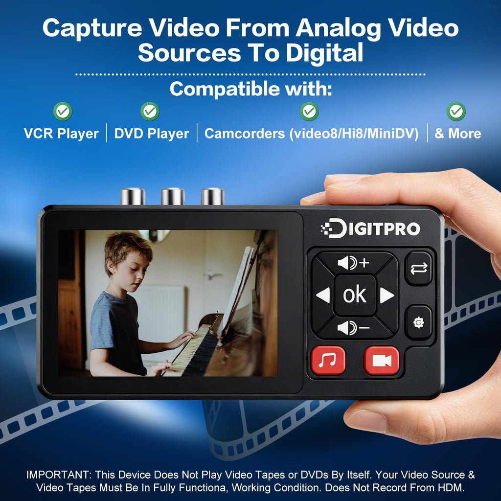 VHS to Digital Converter, HD Video to Digital Converter Recorder with Remote, Convert Record Analog Video Audio from VHS/VCR, DVR/DVD/Hi8/Mini DV/Camcorder/Gaming Consolesï¼Tapes Players Needed)