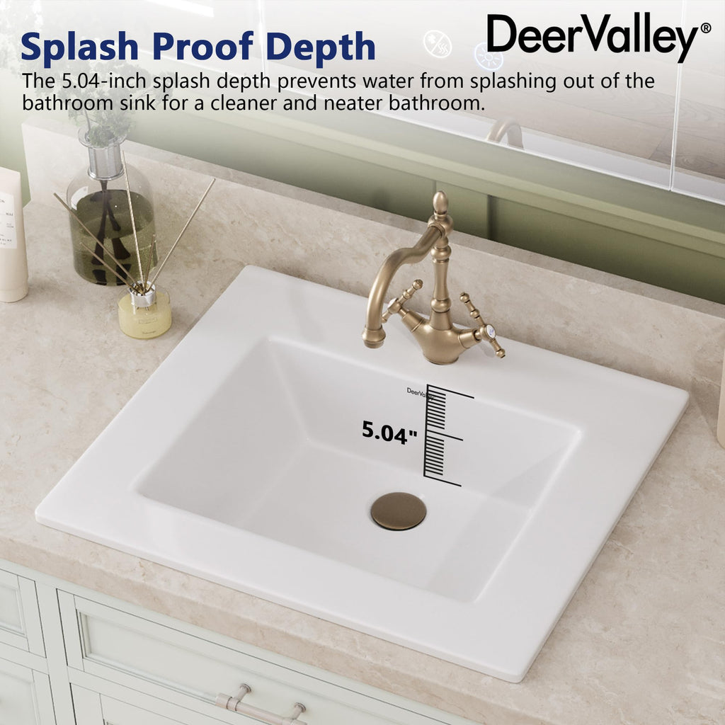 DeerValley Modern Drop In Bathroom Sink White 20"x17" Oval Vanity Art Basin