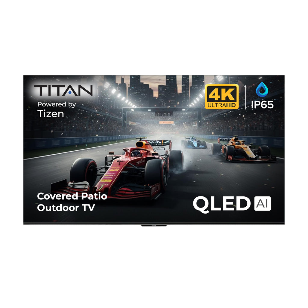 Titan G100 Mini 85 Inch Covered Patio Outdoor TV â 4K UHD QLED IP65 - Google OS, Dolby Vision & Atmos, Onkyo Speakers - Thin Bezel - Weather Resistant - 2-Year Warranty & USA Assembled