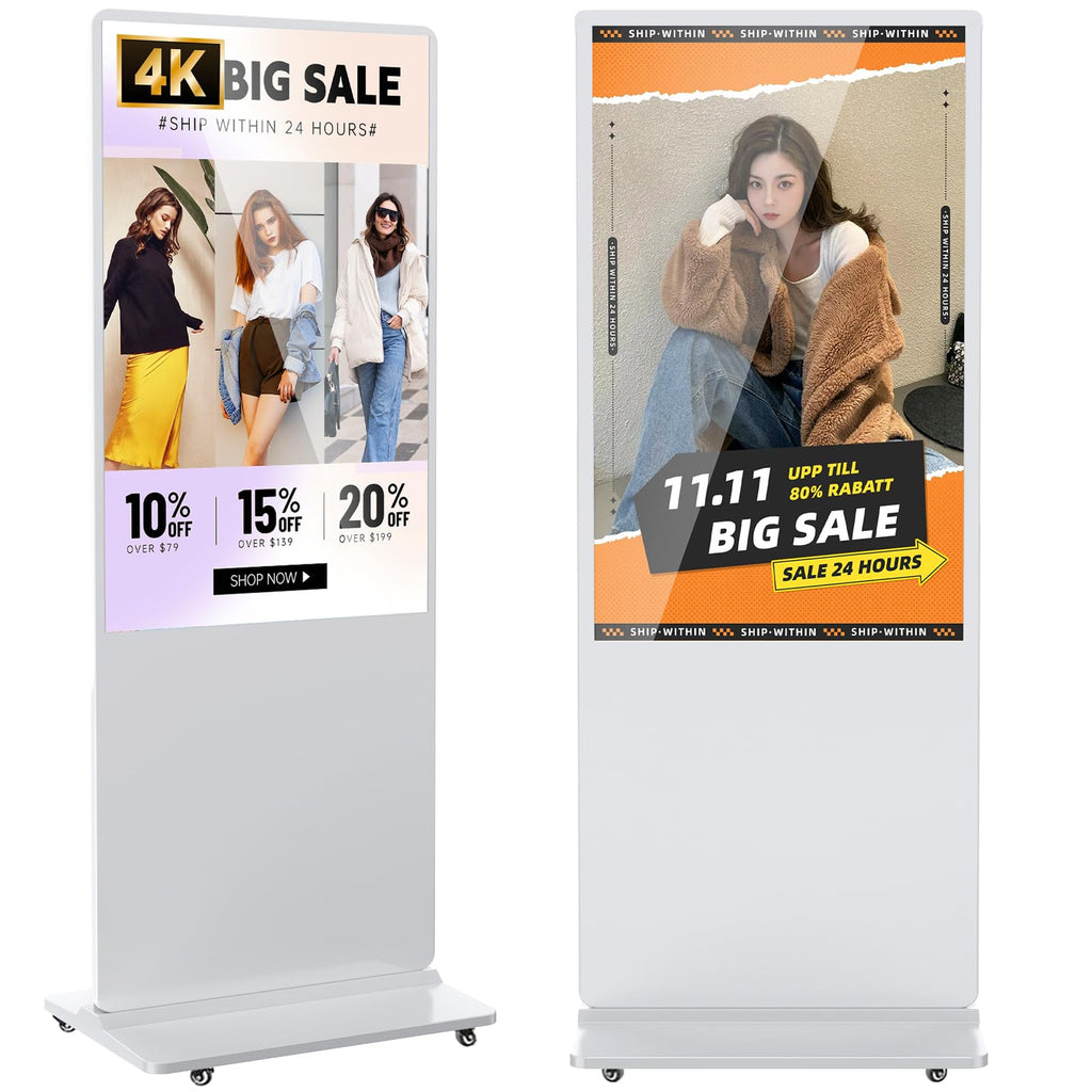 32 inch Indoor Digital Signage LCD Screen IPS Floor Standing Digital Kiosks Interactive Displays with WiFi HDMI/USB Input Auto AD Player, Android OS Black