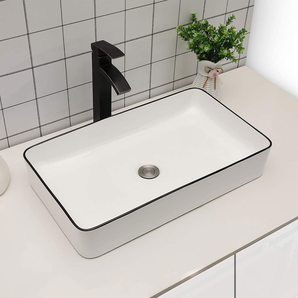 Sarlai Black Vessel Sink Rectangular - 24"x14" Modern Bathroom Vessel Sink Rectangle Above Counter Black Ceramic Porcelain Lavatory Vanity Sink Art Basin