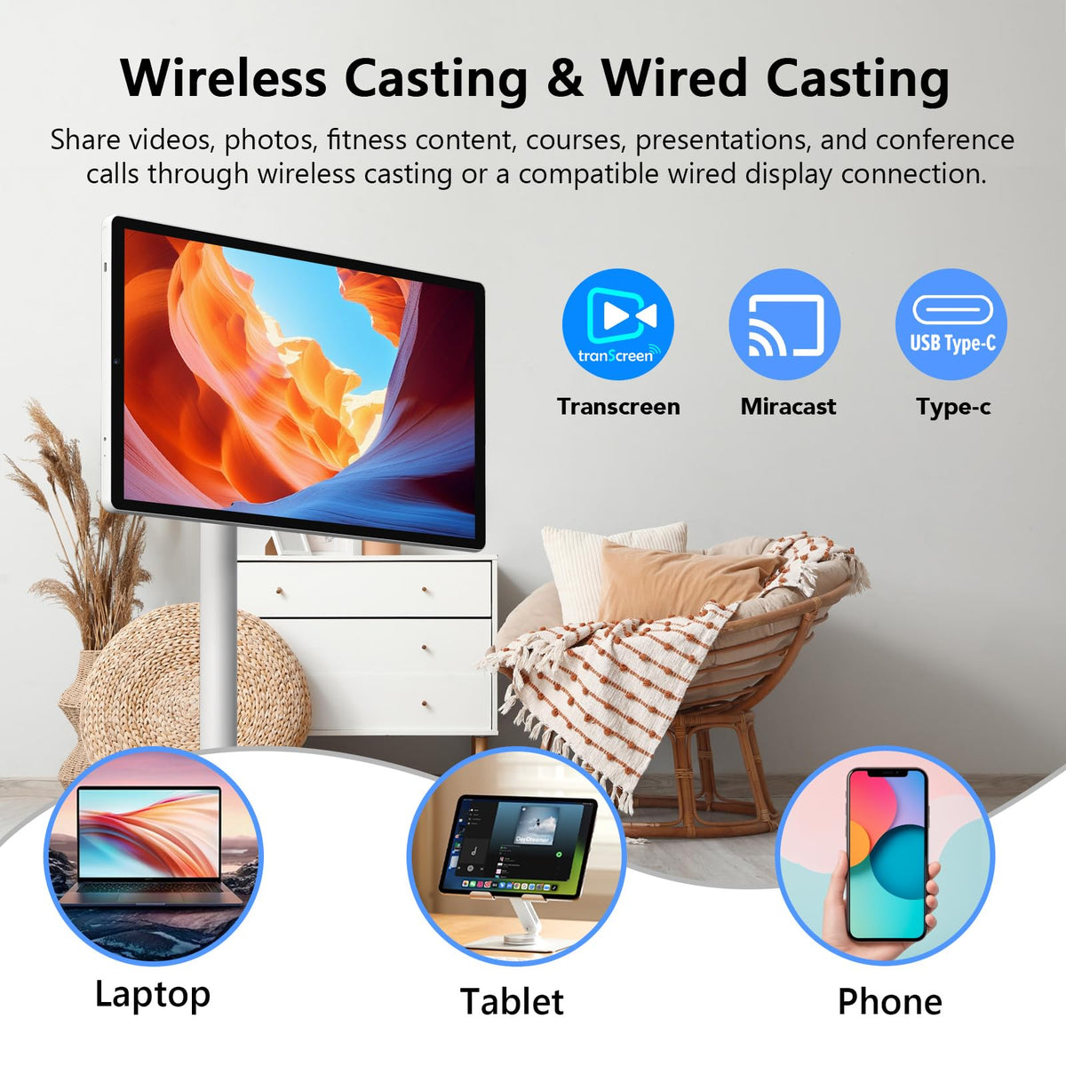 OFD 27" Portable TV on Wheels,Mobile TV Touchsreen for Home,Android 15,Gen2
